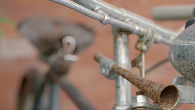 Vintage bicycle headlight, Dolly shot.