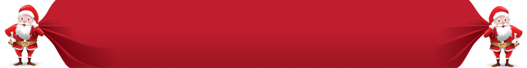 Santa Claus pulling huge bag of gifts or present. blank advertisement banner background with copy space for text promo, discount offer, car, poster, invitation isolated on white background