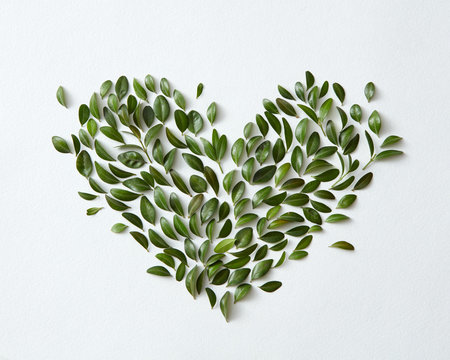 Green leaves arranged in heart shape