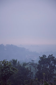 Sunrise in the indonesian jungle with a temple in the background