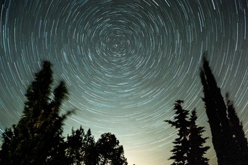 Round star trails with polar star in the middle