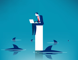 Limitations and risks of work. Concept business vector illustration, Challenge, Surrounded shark, Danger.