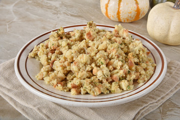 Bowl of herbal turkey stuffing