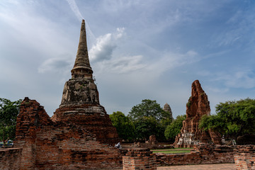 Fototapeta na wymiar Ruined Pagoda at Wat Phra Mahathat, Ayutthaya histrorical park, Thailand
