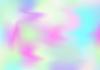 Hologram Magic Dreamy Vector Background. Rainbow Girlie Iridescent Gradient, Holographic Fluid Poster Wallpaper. Bright Pearlescent Hologram Fairy Cool Web Banner. Modern Tech Music Sound.