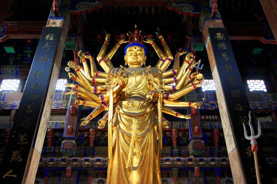 Buddism godness Guanyin Buddhist sculpture, in the Jijue Temple, China...