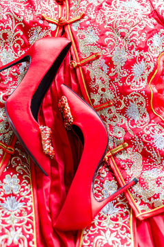 Chinese Traditional Wedding Dress And Red High Heels