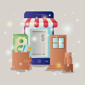 smartphone with parasol ecommerce icons