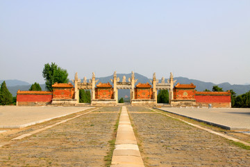 Dragon and Phoenix Gate landscape architecture in the Eastern Tombs of the Qing Dynasty, China...