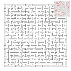 Difficult square maze. Game for kids. Puzzle for children and adult. One entrance, one exit. Labyrinth conundrum. Flat vector illustration isolated on white background. With answer.