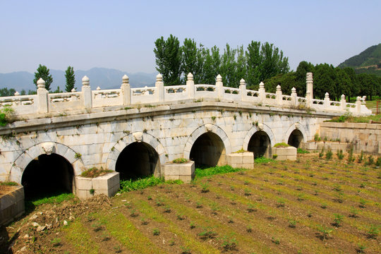 ancient China stone bridge landscape architecture in the Eastern Tombs of the Qing Dynasty, China...