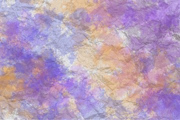 Abstract hand painted splash and sponged artwork on crumpled paper texture in bright colors, for background