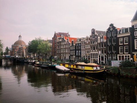 View of the famous canals in Amsterdam.