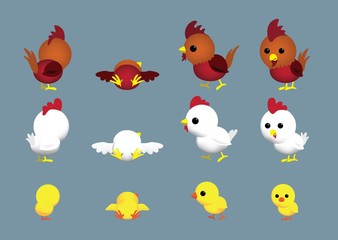 Cute Chicken Family Cartoon Character Poses Set 1
