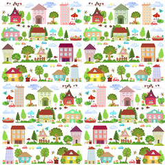 cute collection funny houses with trees for your design