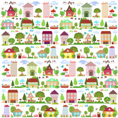 Fototapeta premium cute collection funny houses with trees for your design