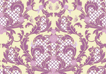 royal baroque floral pattern with butterflies. seamless backgrou