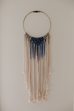 Beautiful Blue and Cream Macrame Hanging Decor