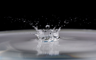 Splash on water in the form of a crown on a dark background