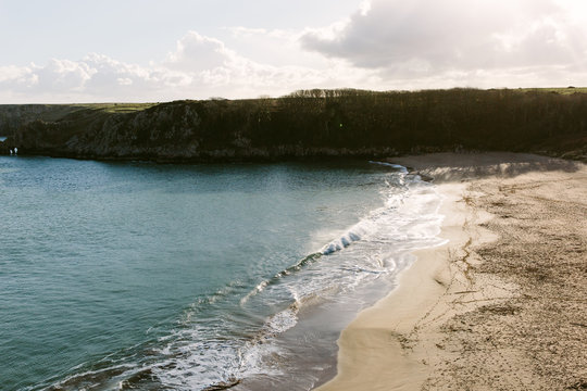 Barafundle Bay in Wales in the winter.