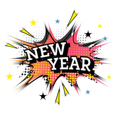 Comic Speech Bubble with Text New Year.