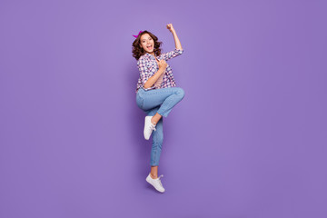 Full length size dreamy charming cheerful leisure lifestyle lady