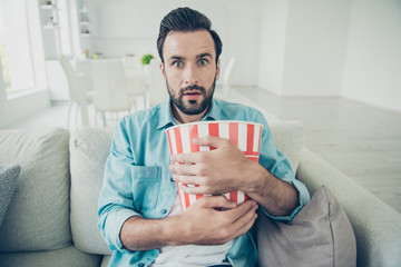 Naklejka premium Good-looking good-wearing brunet hair bearded unshaven man hug b