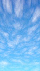 The bright sky in the morning. Blue sky background with white clouds. Cumulus white clouds in the clear blue sky. 3D illustration