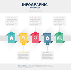 Presentation business infographic template with 5 options timeline, step, process, workflow layout, annual report.  Vector illustration.