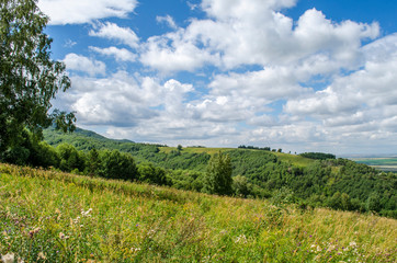 View from the beginning of the Altai mountains to the vast expanses of fields
