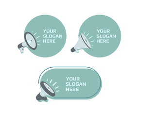 Megaphone with bubble speech. Sticker for promotion and advertising. Vector illustration for design or print.