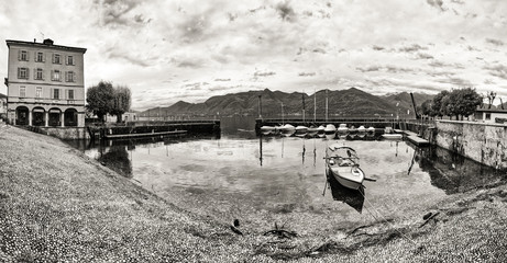 small port of Luino, black and white panorama