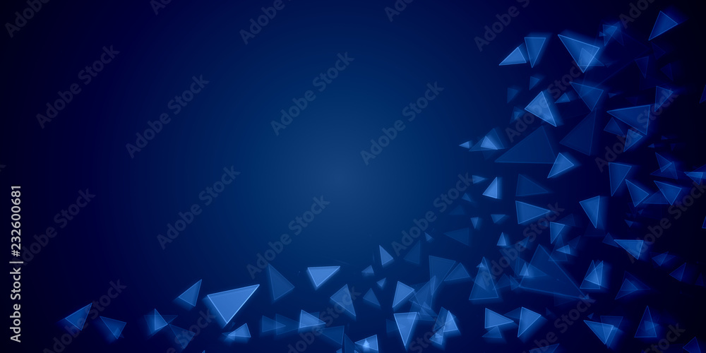 Poster abstract polygonal futuristic shapes - triangle molecules on dark blue background to simulate intern