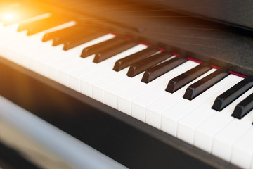 Old piano in the music practice room with beautiful music.