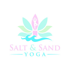 Lotus flowers logo with people are yoga surfing