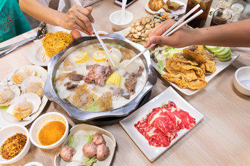 Chinese steamboat hotpot shabu dinner at restaurant