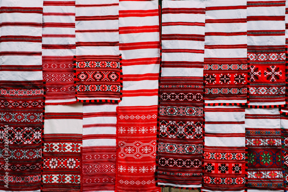 Wall mural Linen Towels With Belorussian Ethnic National Folks Ornament On 