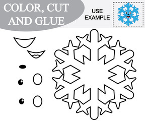 Create the image of snowflake and color. Paper game for children. Vector illustration.