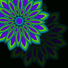 Bright colorful mandala, floral emblem, round ornamental dark background. Geometric pattern. Vector illustration