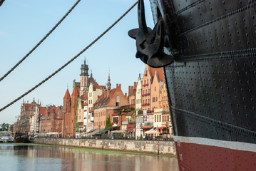 Soldek Frachtschiff auf Motlawa Fluß in Gdansk, Polen