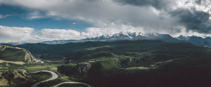 aerial view of beautiful russian altai region