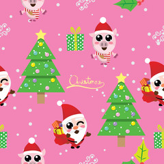 the Christmas seamless pattern,winter,happy new year,christmas tree,pig