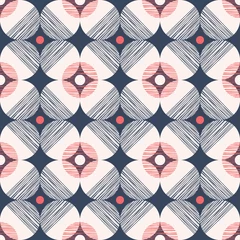 Sierkussen Retro Mod stijl Vector naadloze patroon met getextureerde cirkels op donker blauwe achtergrond. Stijlvolle geometrische grafische print © Anna Putina