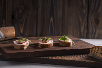 Fresh and crispy Italian snack like bruschetta or crostini.