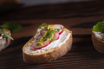Fresh and crispy Italian snack like bruschetta or crostini.