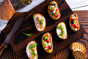 Fresh and crispy Italian snack like bruschetta or crostini.