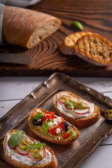 Fresh and crispy Italian snack like bruschetta or crostini.