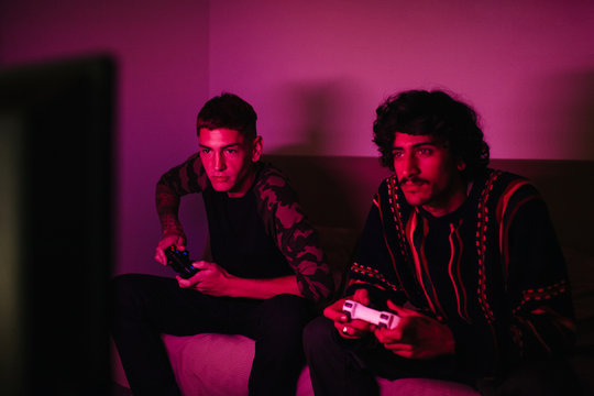 Friends playing videogame