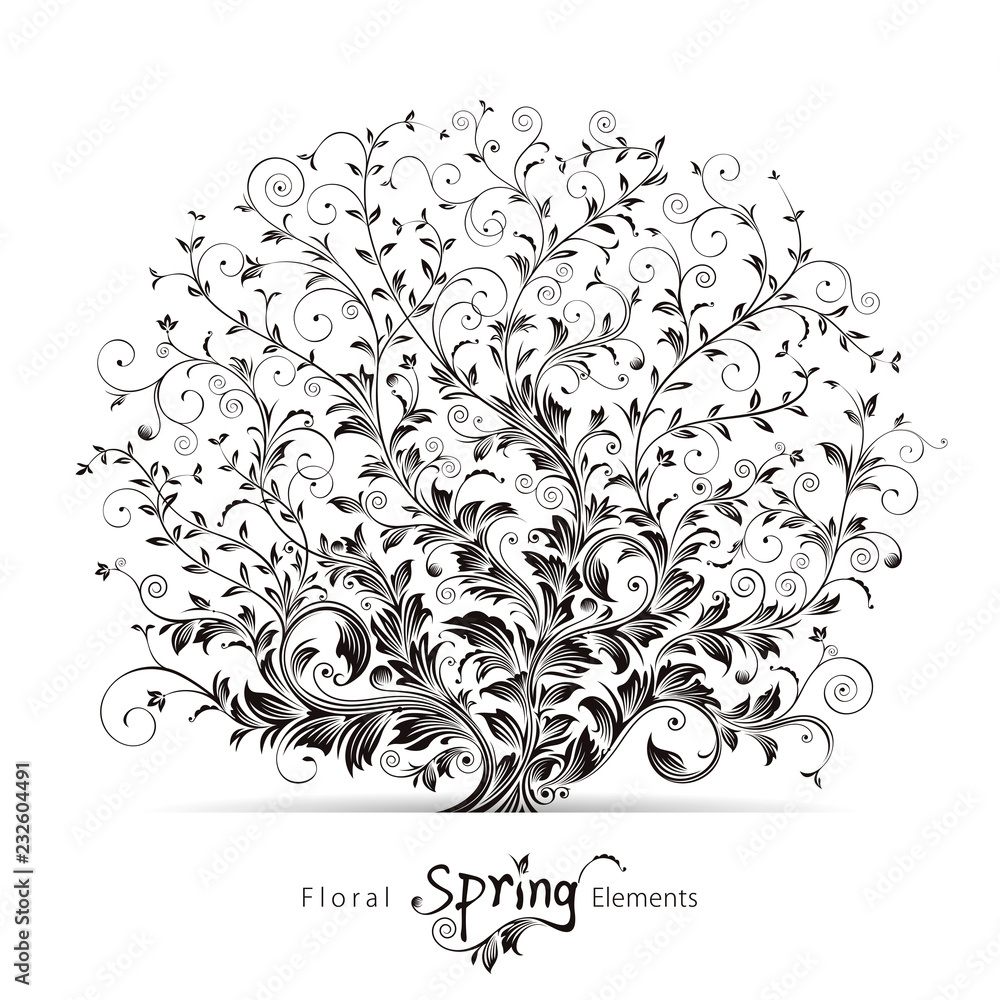 Poster spring tree floral elements design background.