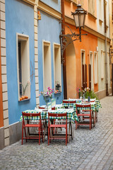 tables and chairs in the restaurant